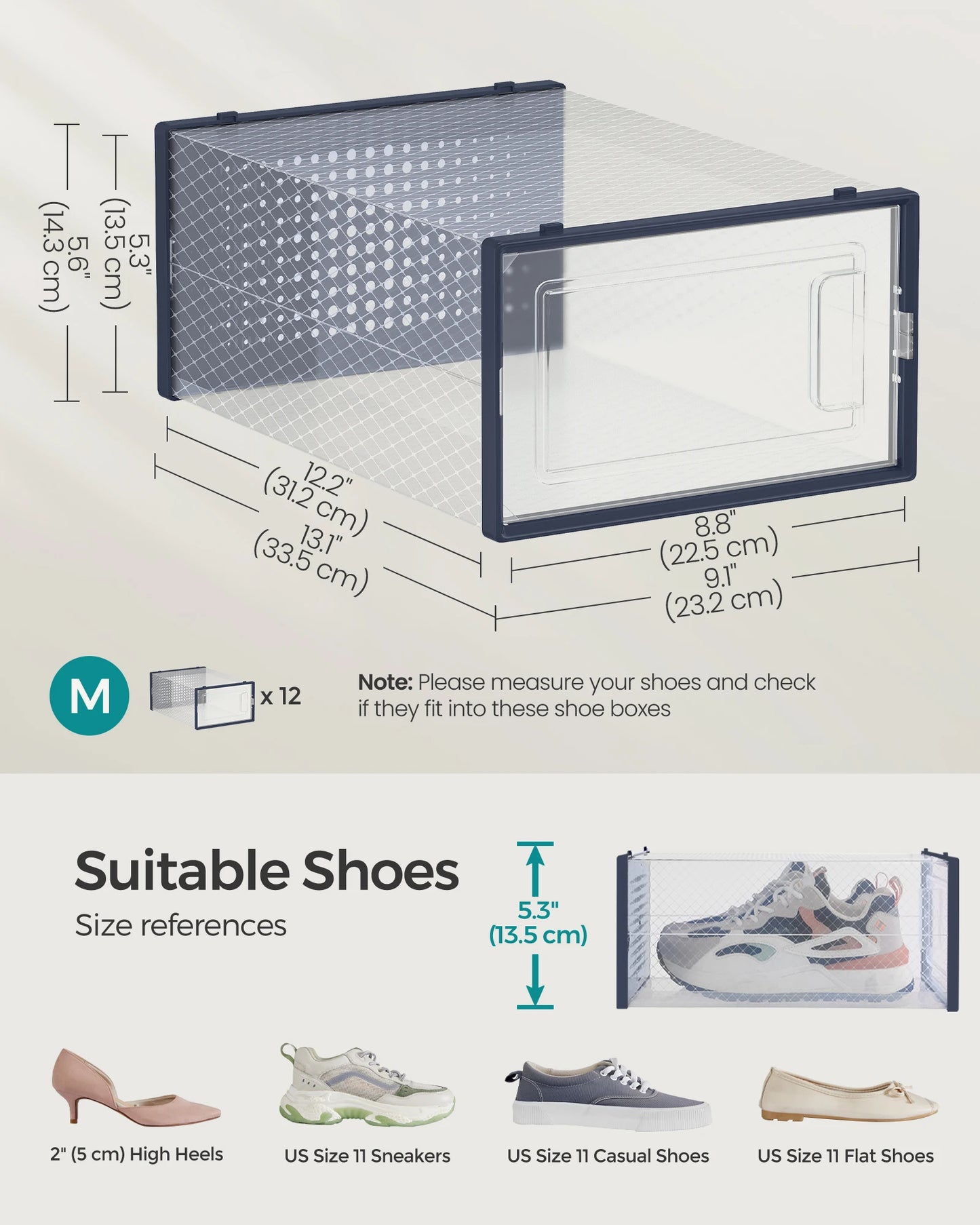 SONGMICS Stackable Shoe Boxes Pack of 12 Clear Organizer