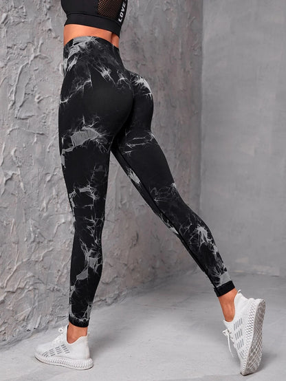 Seamless Tie-dye Yoga Pants Women's High-waist Abdomen Peach Hip Fitness Pants Stretch Sports Leggings