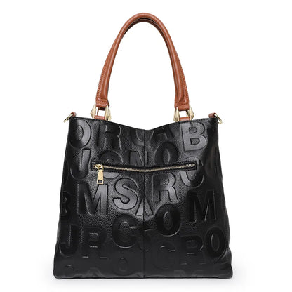 Trendy women's bag leather letter tote bag large capacity top cowhide shoulder cross-body bag